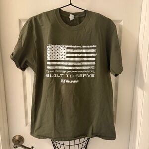 RAM Trucks Built To Serve T Shirt Olive Green Distressed Flag Graphic Mens L GUC
